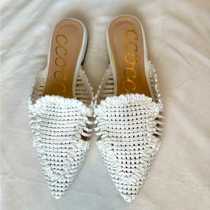 Monaco white woven mules